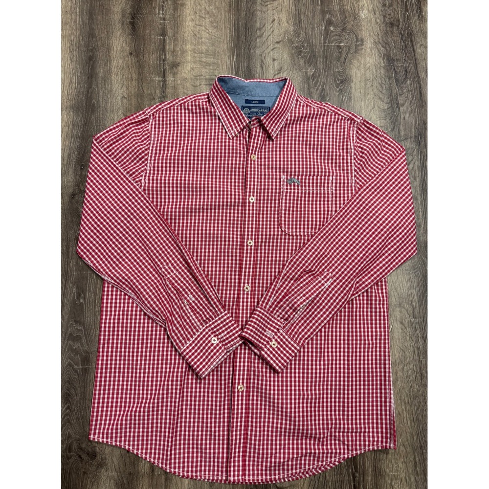 American Rag Mens Red White Gingham Long Sleeve Button Down Shirt Large